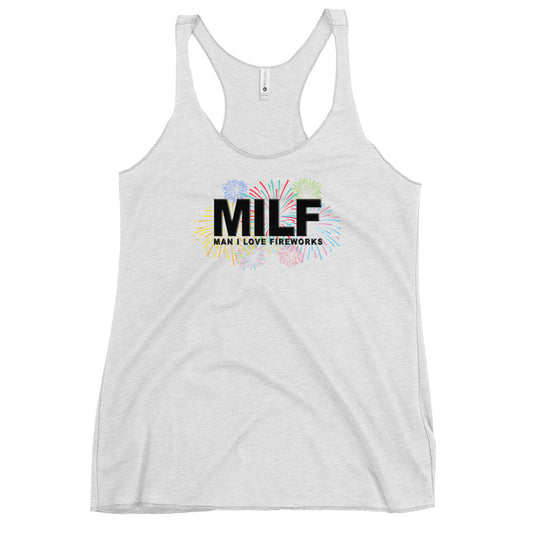 Funny MILF 4th Of July Fireworks Fan Joke Quote Women's Racerback Tank Top