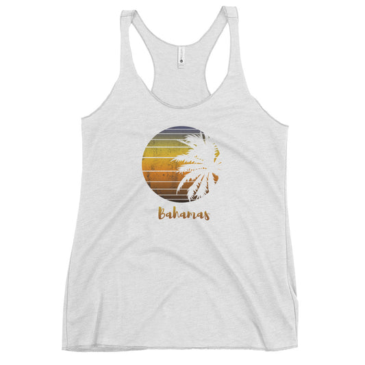 Retro Bahamas Beach Palm Tree Vacation Souvenir Women's Racerback Tank Top