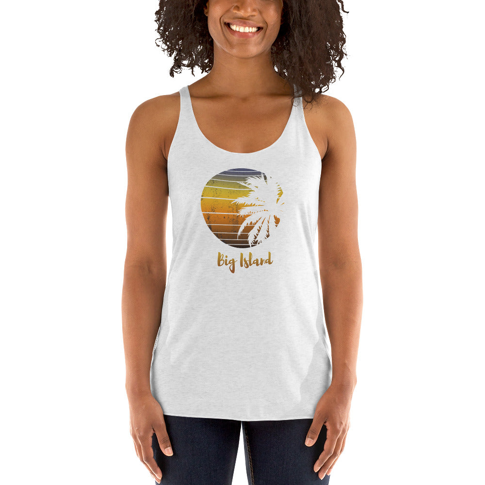 Retro Big Island Hawaii Beach Palm Tree Vacation Souvenir Women's Racerback Tank Top