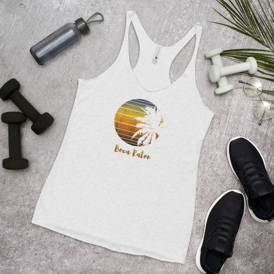 Retro Boca Raton Florida Beach Palm Tree Vacation Souvenir Women's Racerback Tank Top