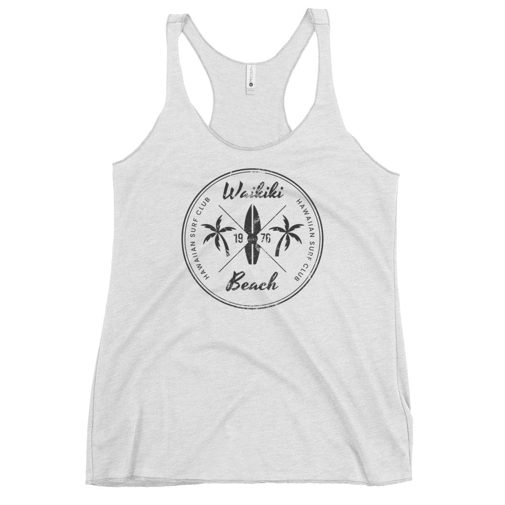 Retro Waikiki Beach Oahu Hawaii Surfing Fan  Women's Racerback Tank Top