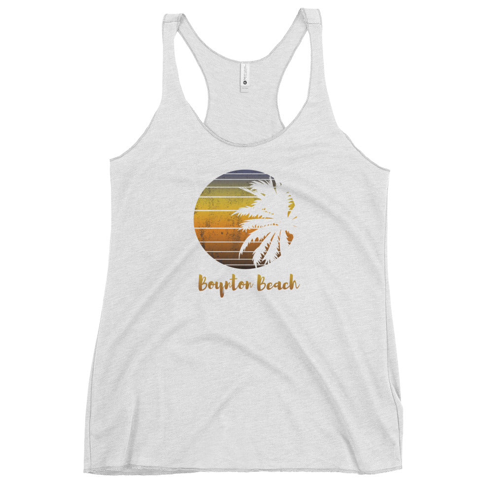 Retro Boynton Beach Florida Palm Tree Vacation Souvenir Women's Racerback Tank Top