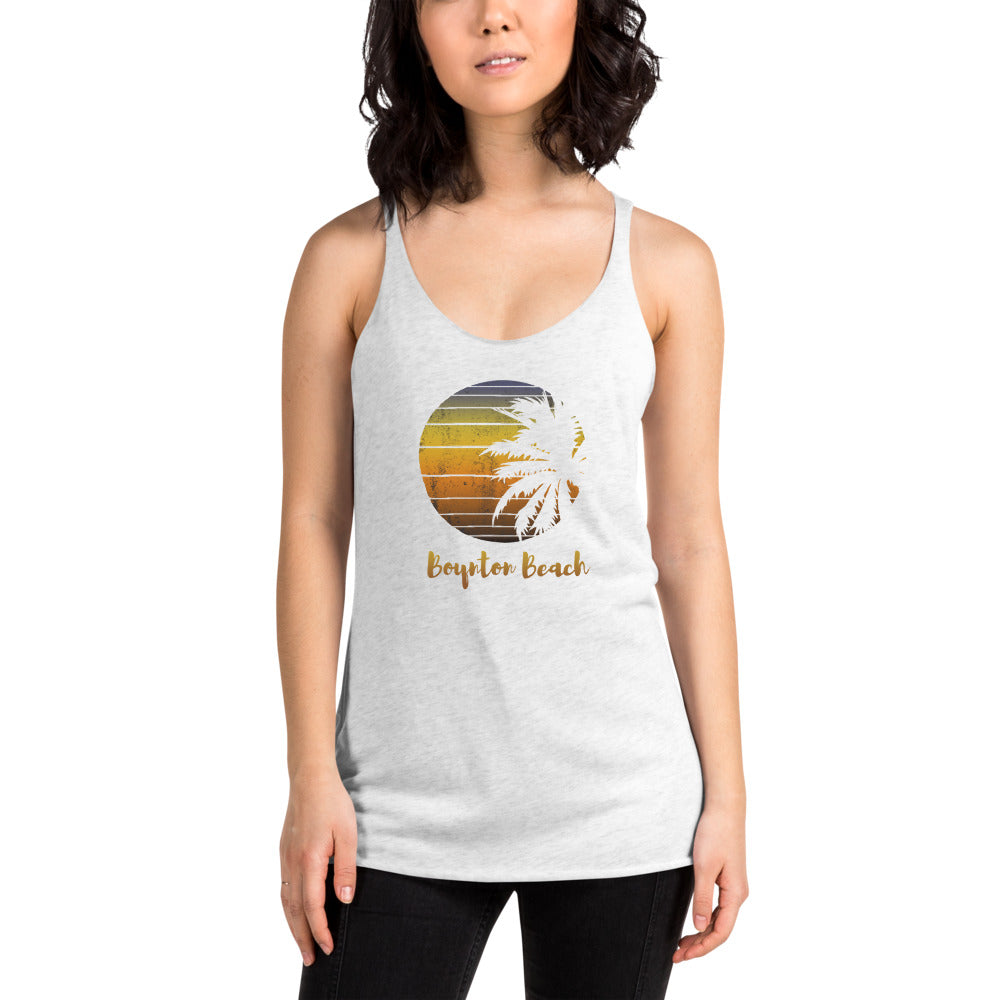 Retro Boynton Beach Florida Palm Tree Vacation Souvenir Women's Racerback Tank Top