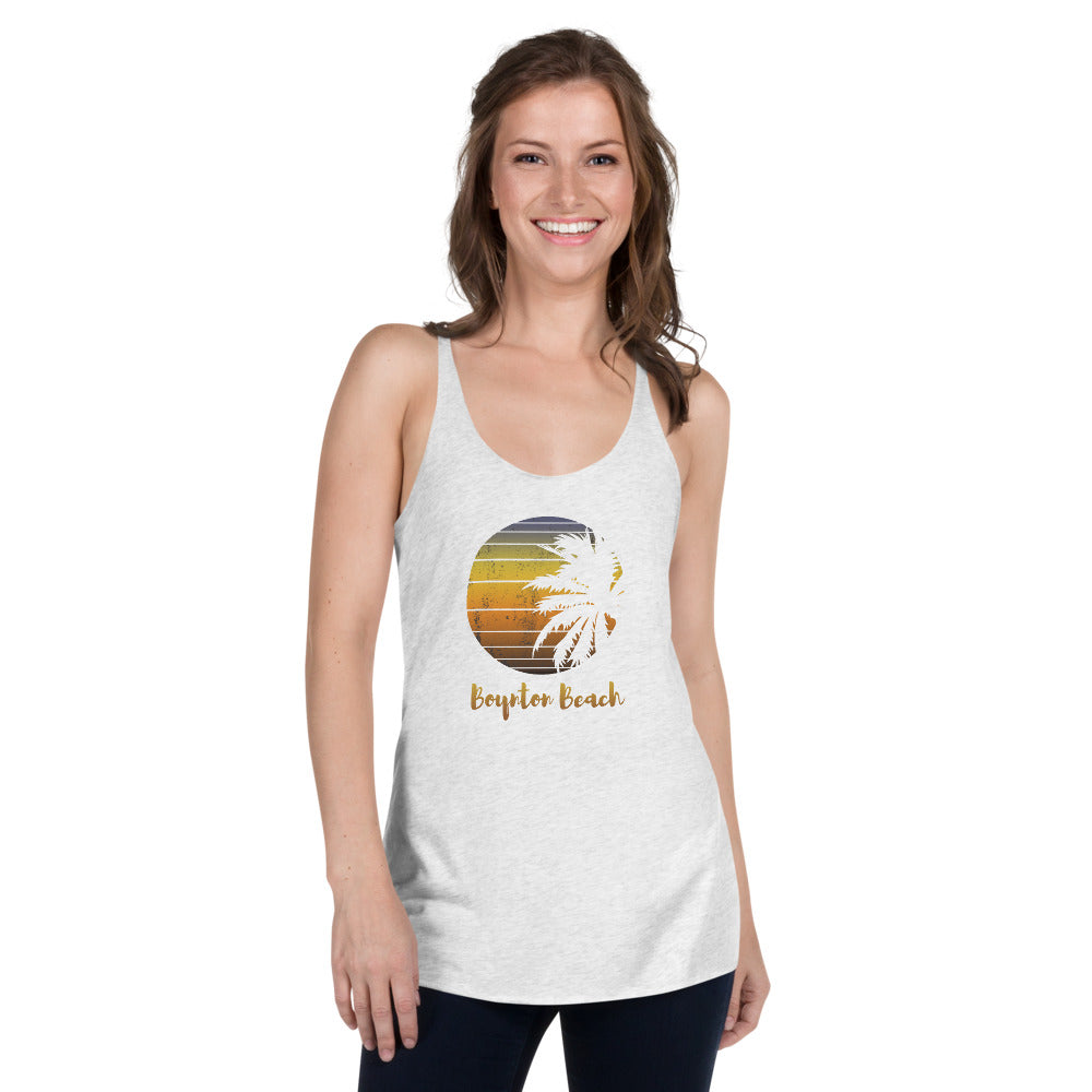 Retro Boynton Beach Florida Palm Tree Vacation Souvenir Women's Racerback Tank Top