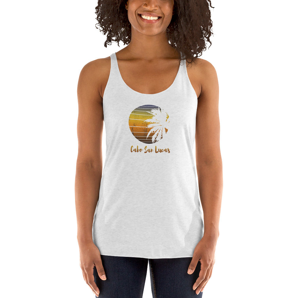 Retro Cabo San Lucas Mexico Beach Family Vacation Souvenir Palm Tree Women's Racerback Tank Top