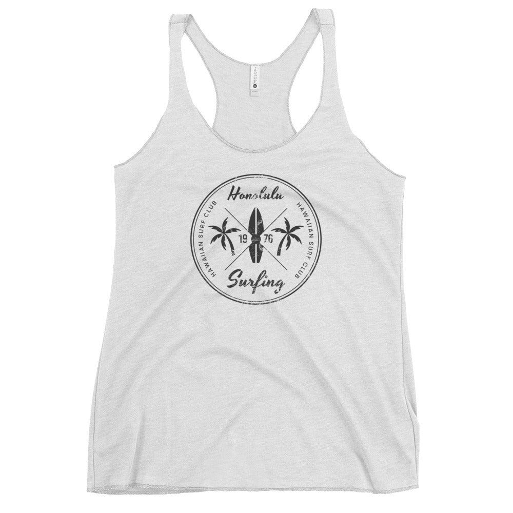 Retro Honolulu Oahu Hawaii Surfing Fan  Beach Women's Racerback Tank Top