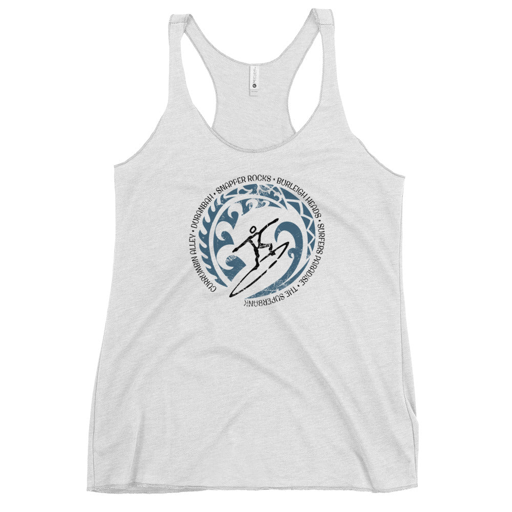 Cool Queensland Australia Surf Surfing Fan Women's Racerback Tank Top