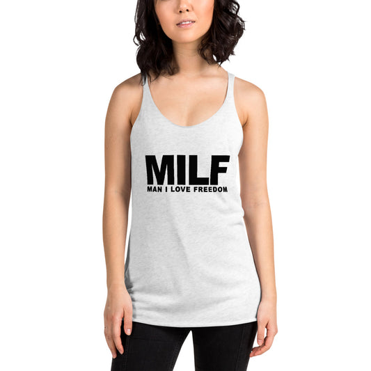 Funny MILF Military Service Freedom  Joke  Women's Racerback Tank Top