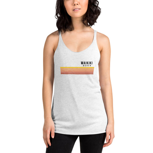 Retro Waikiki Beach Oahu Hawaii Vacation Stripes Women's Racerback Tank Top