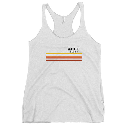 Retro Waikiki Beach Oahu Hawaii Vacation Stripes Women's Racerback Tank Top