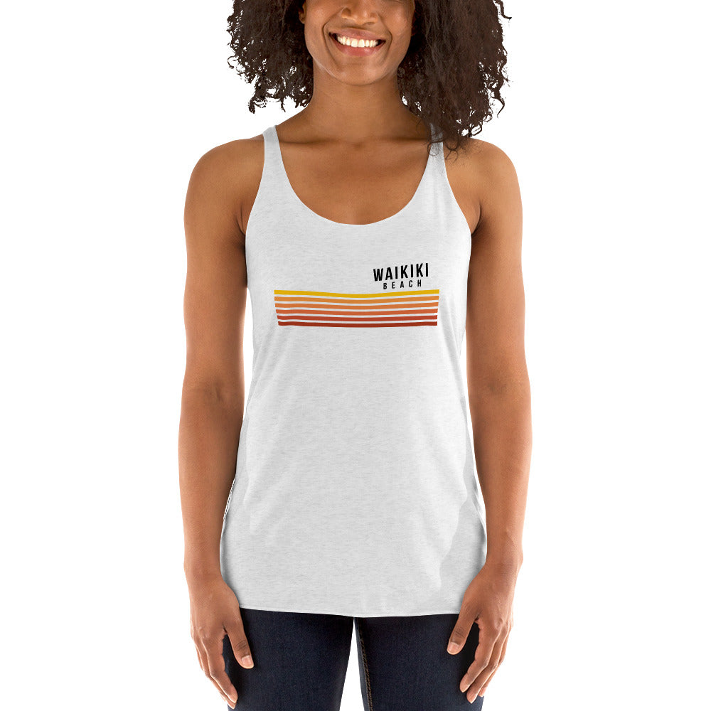 Retro Waikiki Beach Oahu Hawaii Vacation Stripes Women's Racerback Tank Top