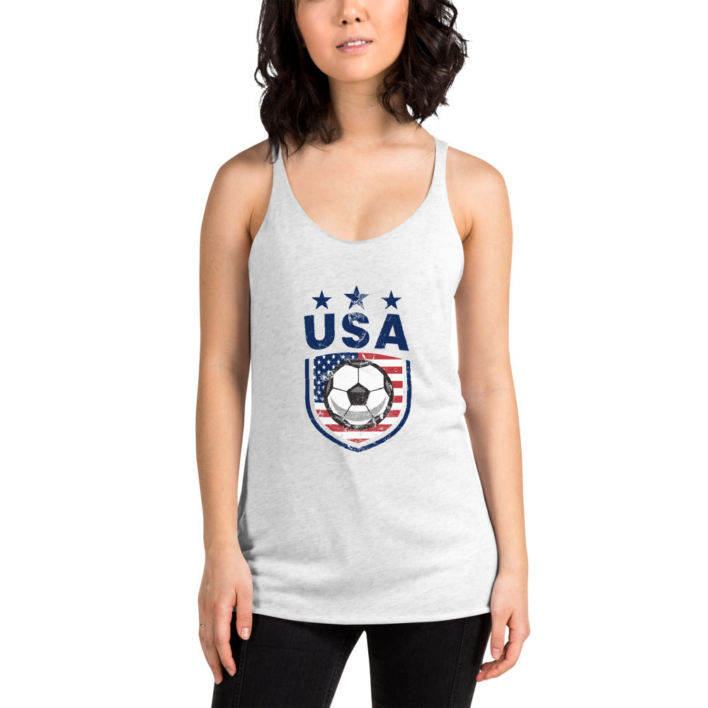 Retro USA Soccer Team Football Fan Country American Flag Women's Racerback Tank Top