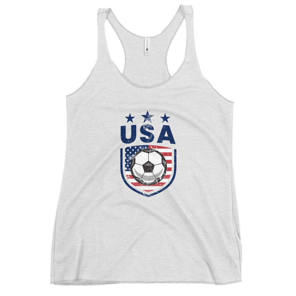 Retro USA Soccer Team Football Fan Country American Flag Women's Racerback Tank Top