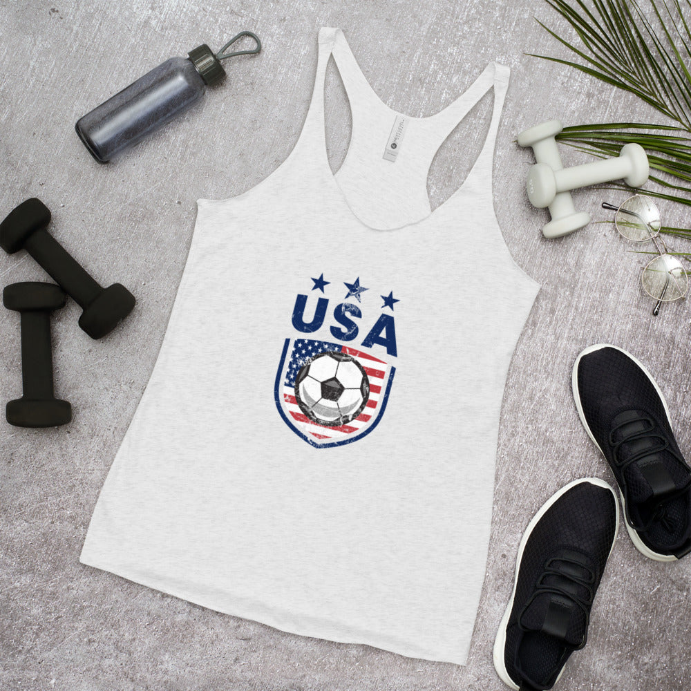 Retro USA Soccer Team Football Fan Country American Flag Women's Racerback Tank Top