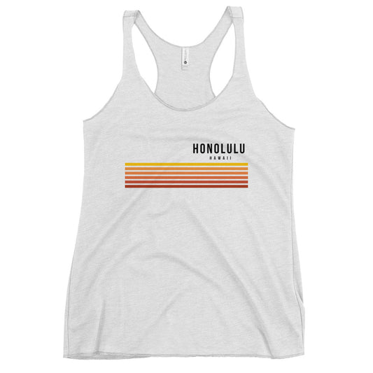 Retro Honolulu Oahu Hawaii Vacation Stripes Women's Racerback Tank Top