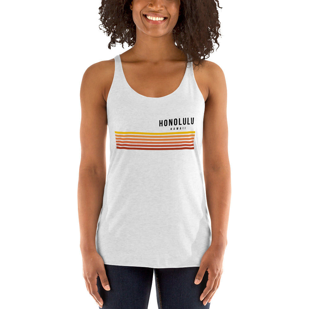 Retro Honolulu Oahu Hawaii Vacation Stripes Women's Racerback Tank Top