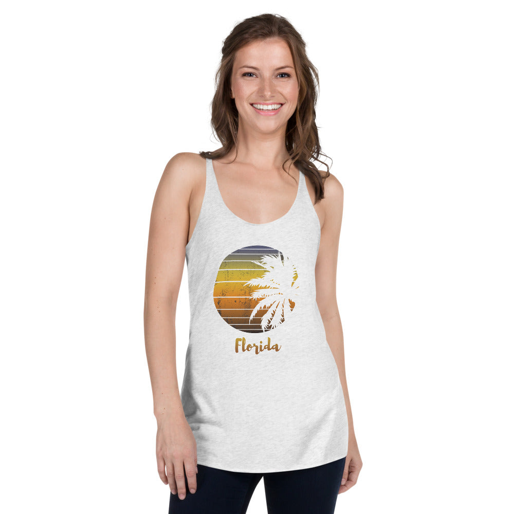 Retro Florida Beach Palm Tree Vacation Souvenir Women's Racerback Tank Top