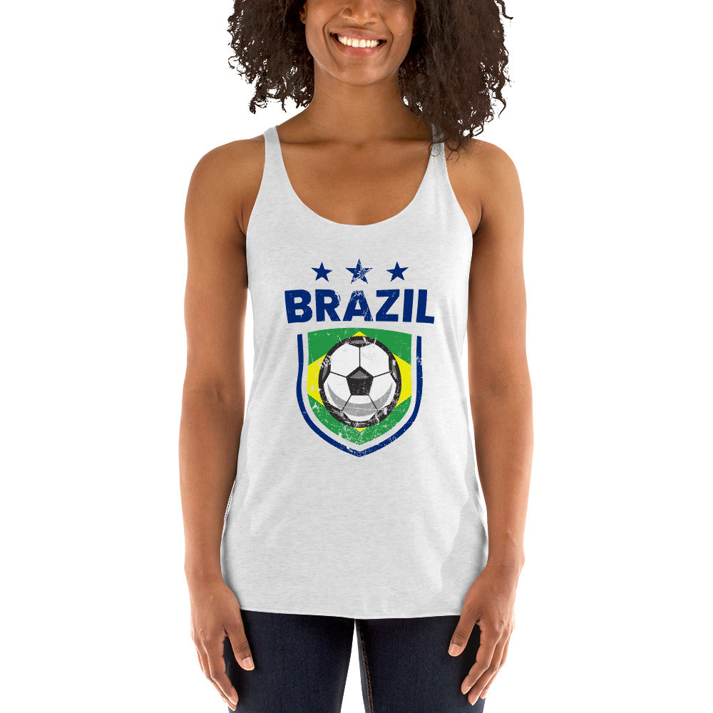 Retro Brazil Soccer Team Football Fan Country Brasil Brazilian Flag Women's Racerback Tank Top