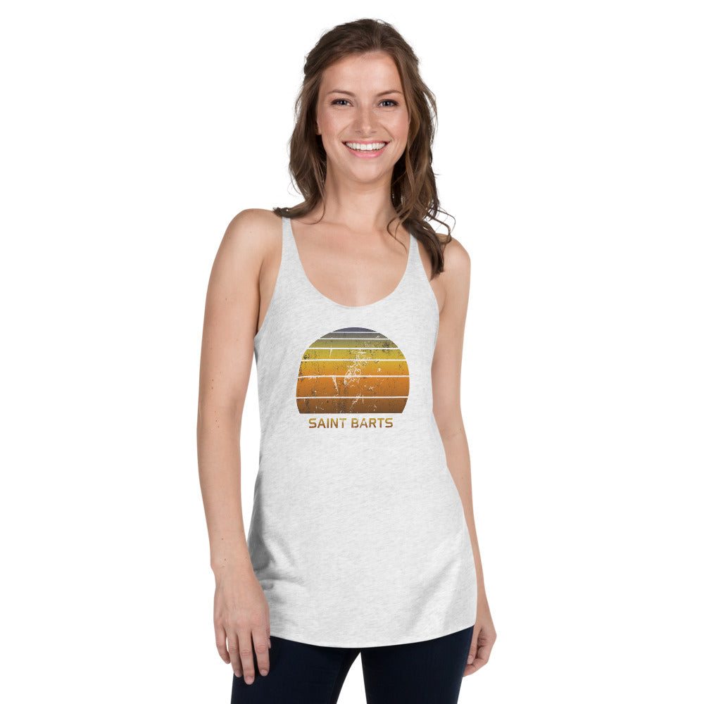 Retro Saint Barts  Beach Vacation Souvenir Women's Racerback Tank Top