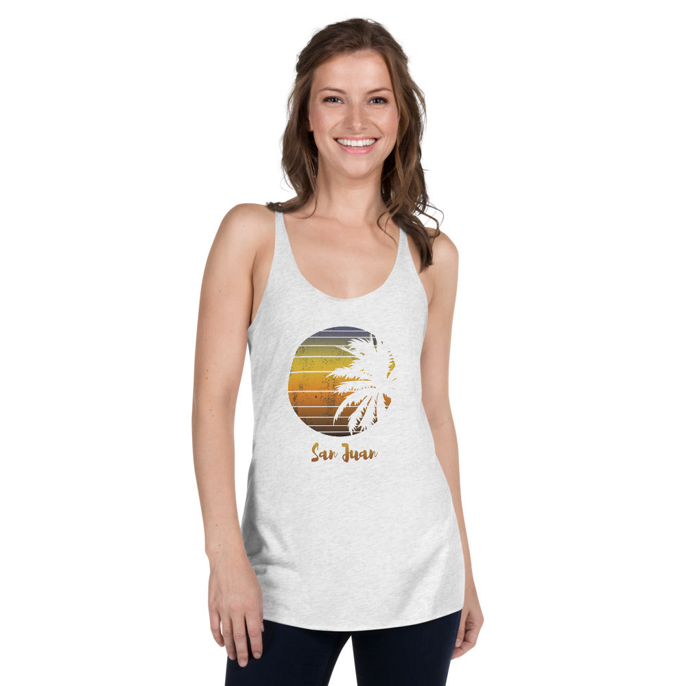 Retro San Juan Puerto Rico  Beach Palm Tree Vacation Souvenir Women's Racerback Tank Top