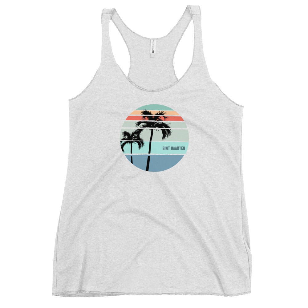 Cool Sint Maarten Palm Tree Vacation Souvenir  Women's Racerback Tank Top