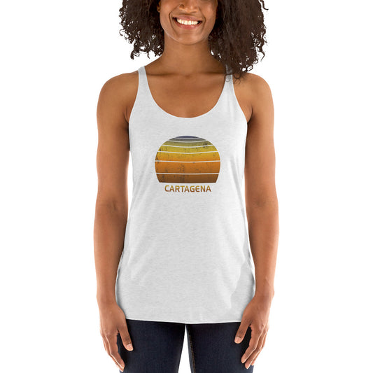 Retro Cartagena Colombia Sunset  Vacation Souvenir   Vintage Sunrise Women's Racerback Tank Top