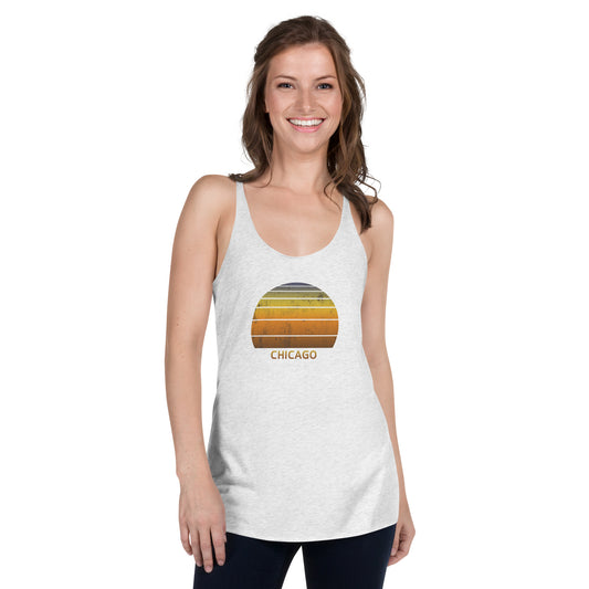 Retro Chicago Sunset  Vacation Souvenir   Vintage Sunrise Women's Racerback Tank Top