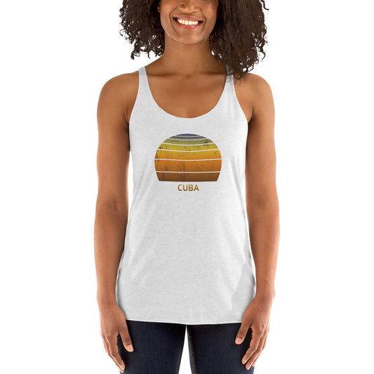 Retro Cuba Sunset Vacation Souvenir Vintage Sunrise Women's Racerback Tank Top