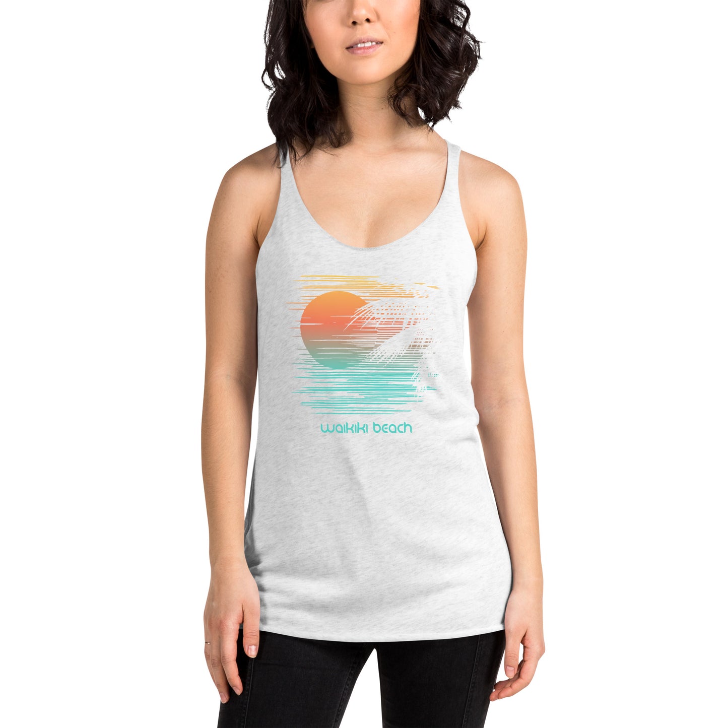 Waikiki Beach Oahu Hawaii Vacation Artistic Souvenir Women's Racerback Tank Top