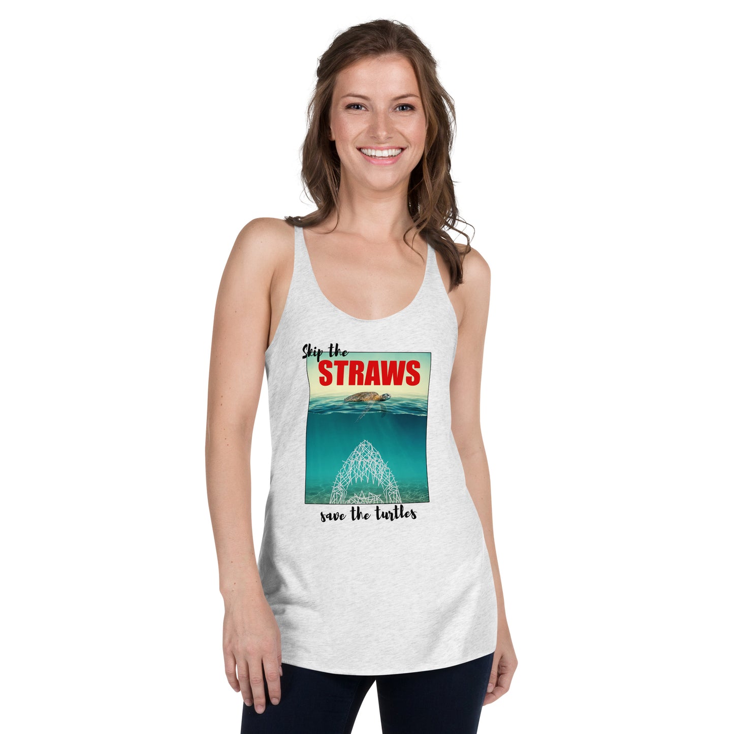 Skip The Straw Save The Turtles Climate Awareness Women's Racerback Tank Top