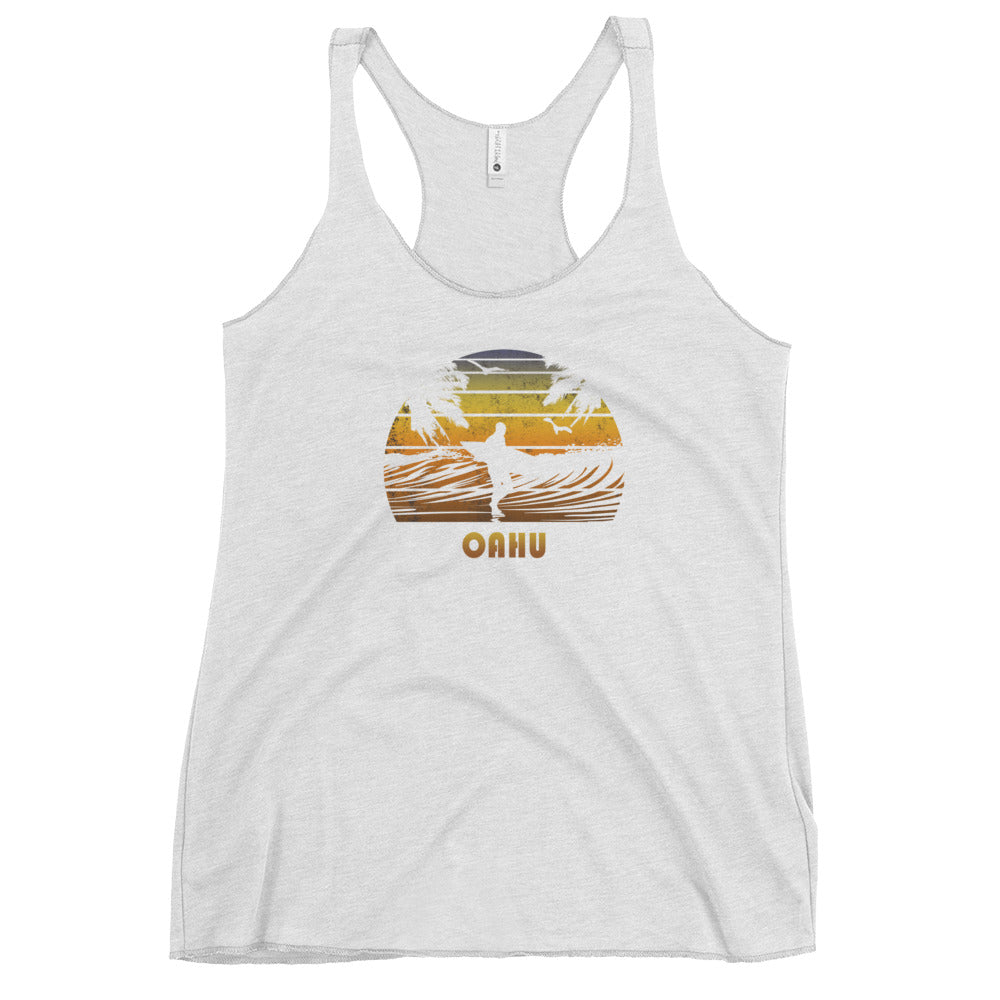Retro Oahu Hawaii Surfing Fan Surfer Beach Sunset Souvenir Women's Racerback Tank Top