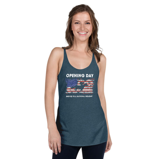 Opening Day Horse Racing Track Race Derby Fan USA Flag Women's Racerback Tank Top