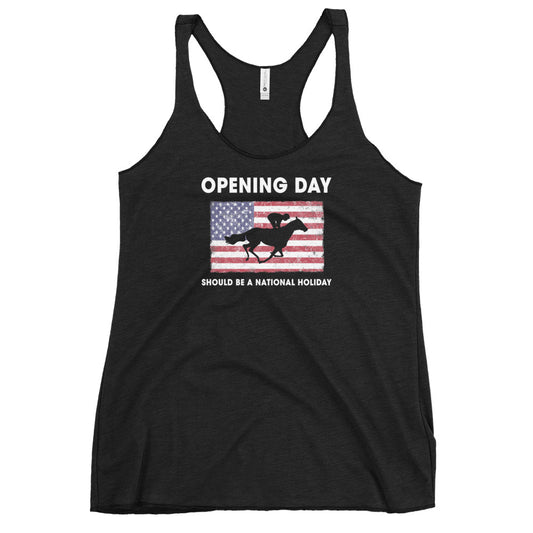 Opening Day Horse Racing Track Derby Fan USA Flag Women's Racerback Tank Top