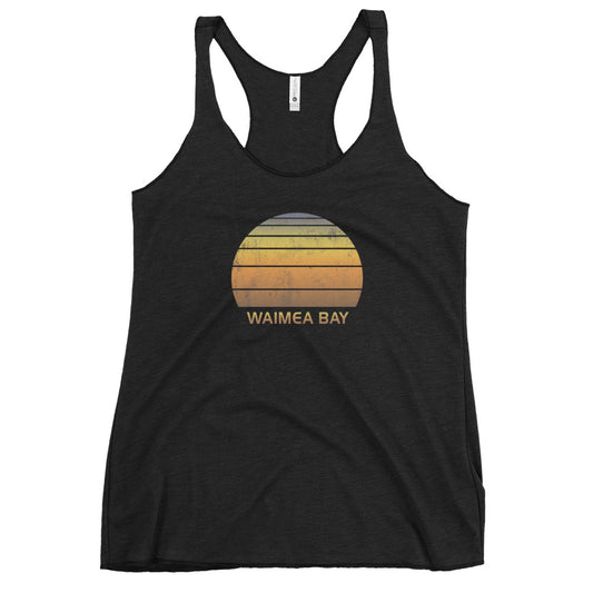 Retro Waimea Bay Oahu Hawaii Women's Racerback Tank Top Vacation Souvenir