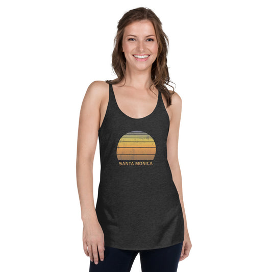 Retro Santa Monica California Beach Women's Racerback Tank Top Sunset