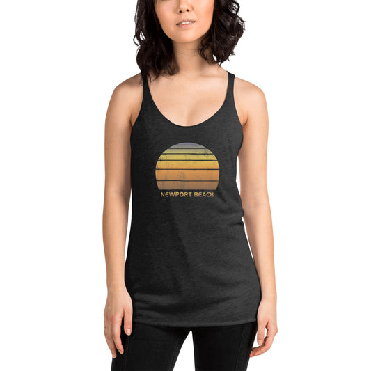 Retro Newport Beach California Women's Racerback Tank Top Sunset