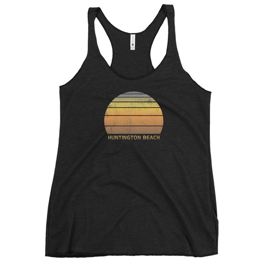 Retro Huntington Beach California Women's Racerback Tank Top Sunset