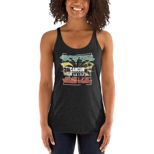 Cool Cancun Mexico Beach Palm Tree Vacation Souvenir Women's Racerback Tank Top