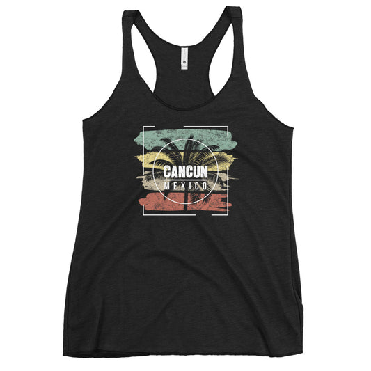 Cool Cancun Mexico Beach Palm Tree Vacation Souvenir Women's Racerback Tank Top