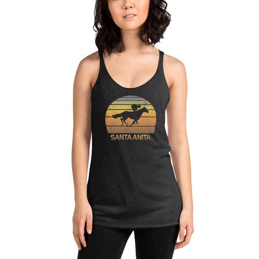 Retro Santa Anita California Horse Racing Track Derby Fan Women's Racerback Tank Top