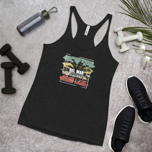 Cool Del Mar California Beach Palm Tree Vacation Souvenir Women's Racerback Tank Top