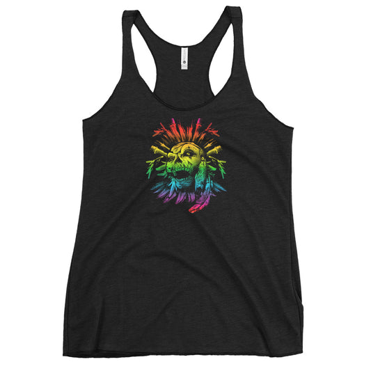 Cool Gay Pride Flag LGBTQ Skull Artistic Women's Racerback Tank Top