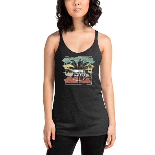 Cool Honolulu Oahu Hawaii Beach Palm Tree Vacation Souvenir Women's Racerback Tank Top