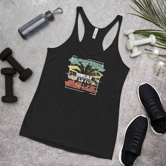 Cool Honolulu Oahu Hawaii Beach Palm Tree Vacation Souvenir Women's Racerback Tank Top