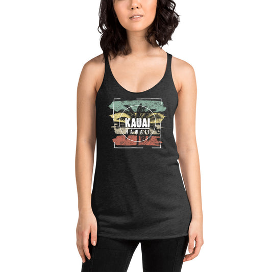 Cool Kauai Hawaii Beach Palm Tree Vacation Souvenir Women's Racerback Tank Top