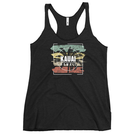 Cool Kauai Hawaii Beach Palm Tree Vacation Souvenir Women's Racerback Tank Top