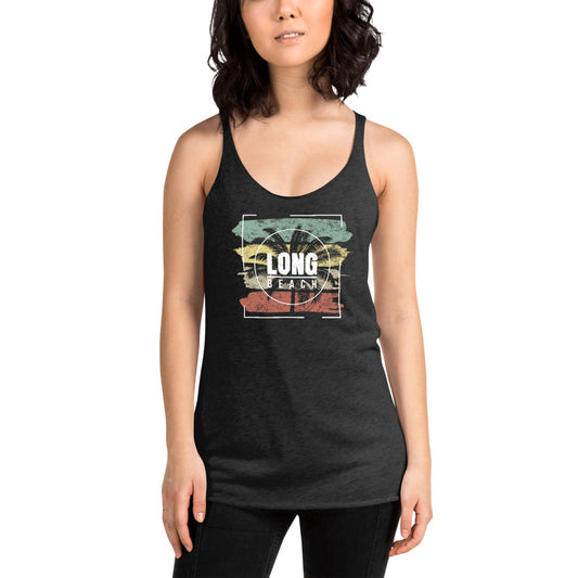 Cool Long Beach California Palm Tree Vacation Souvenir Women's Racerback Tank Top