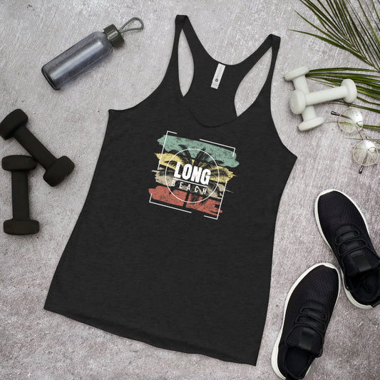 Cool Long Beach California Palm Tree Vacation Souvenir Women's Racerback Tank Top