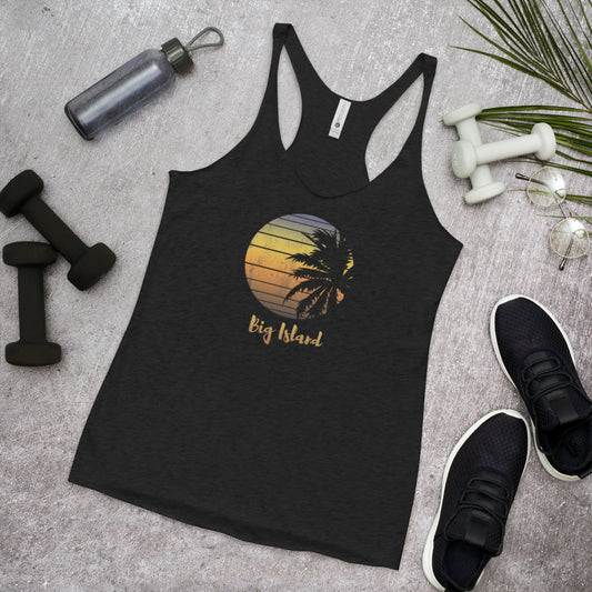 Retro Big Island Hawaii Beach Palm Tree Vacation Souvenir Women's Racerback Tank Top