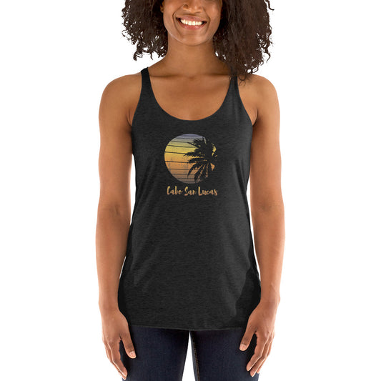 Retro Cabo San Lucas Mexico Beach Family Vacation Souvenir Palm Tree Women's Racerback Tank Top